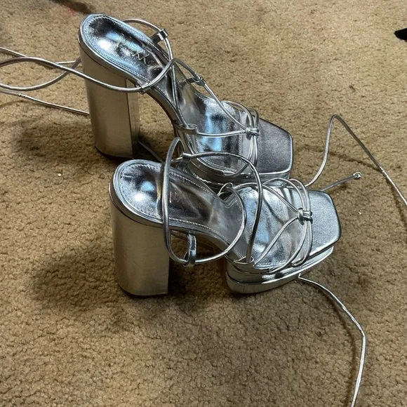 Fashion Nova Silver Platform Heels - Picture 2 of 5